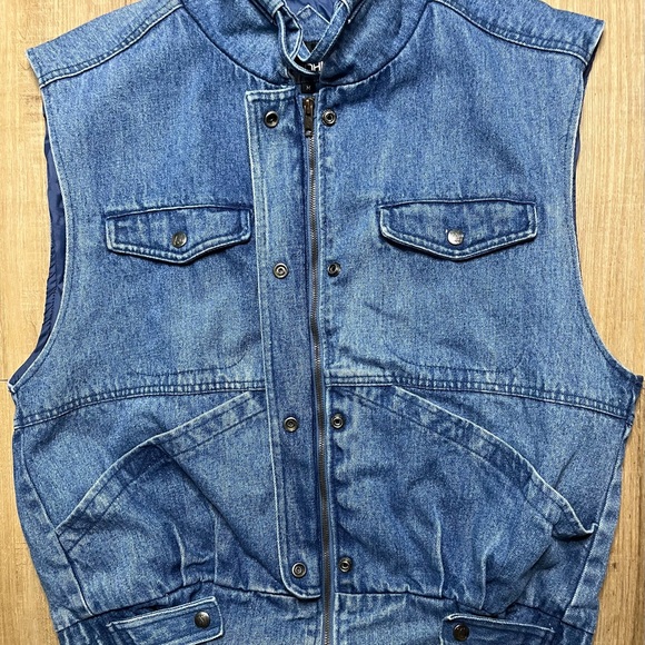 Andy Johns Denim Vest Mens Medium Utility Multi Pocket Sleeveless Jacket Retro - Picture 9 of 12